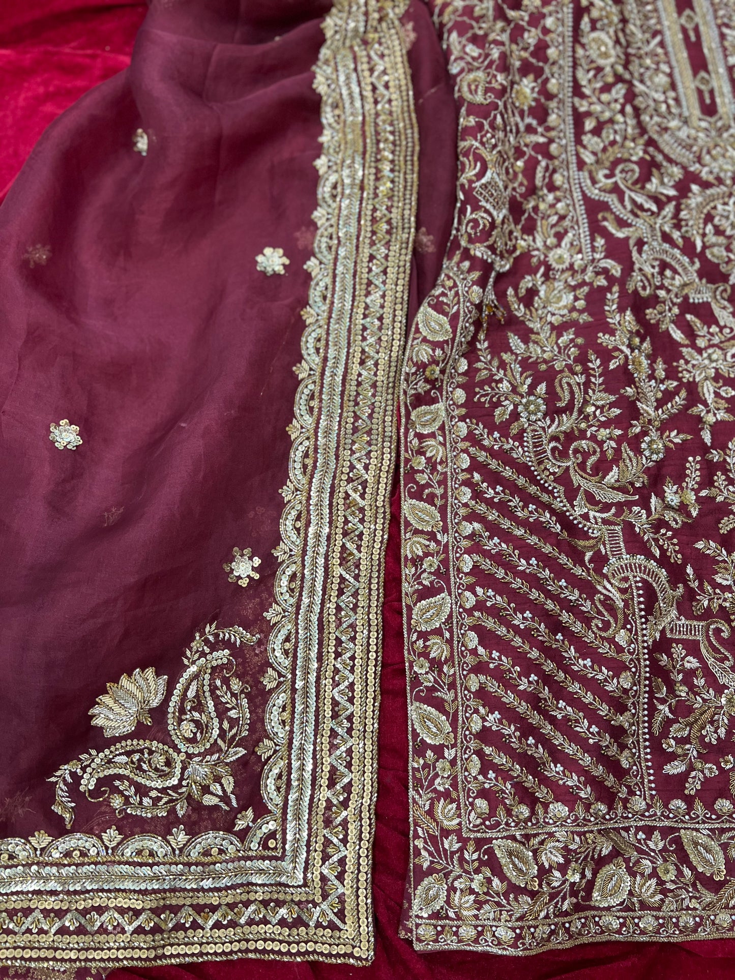 Mehroon Golden Suit