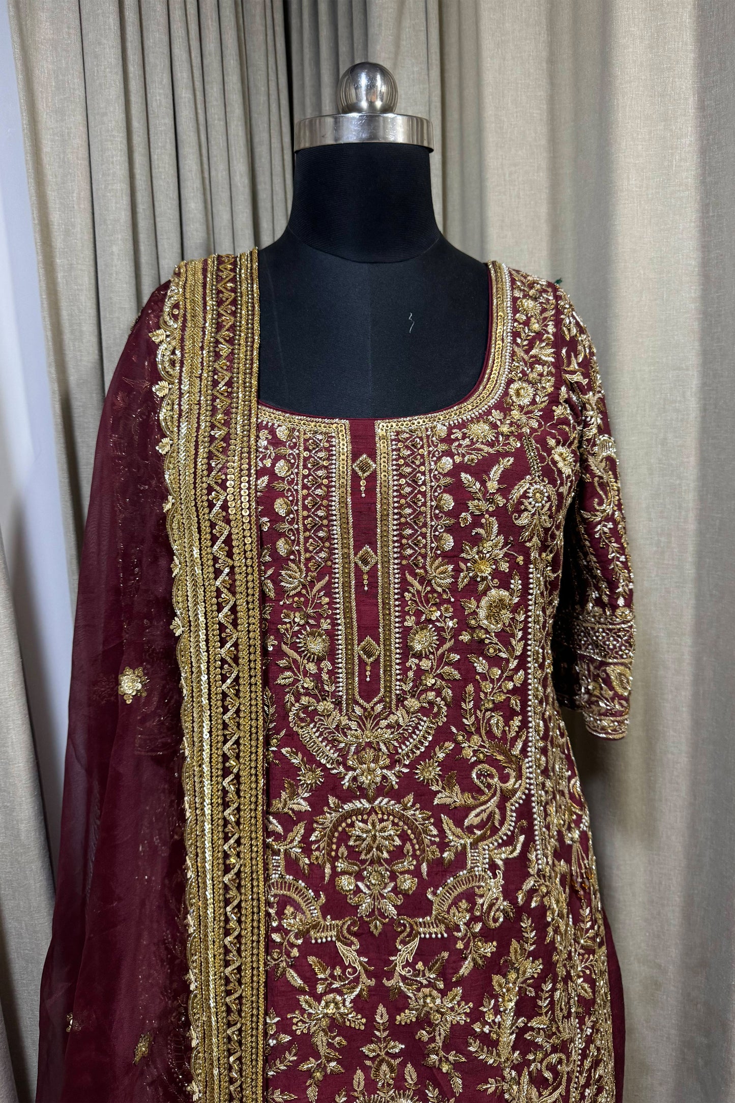 Mehroon Golden Suit