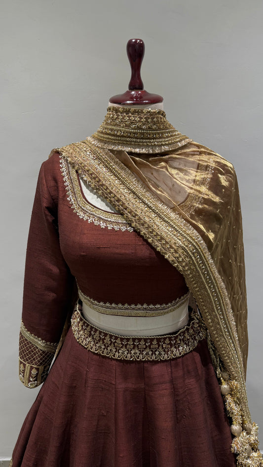 Coffee Raw Silk Lehenga