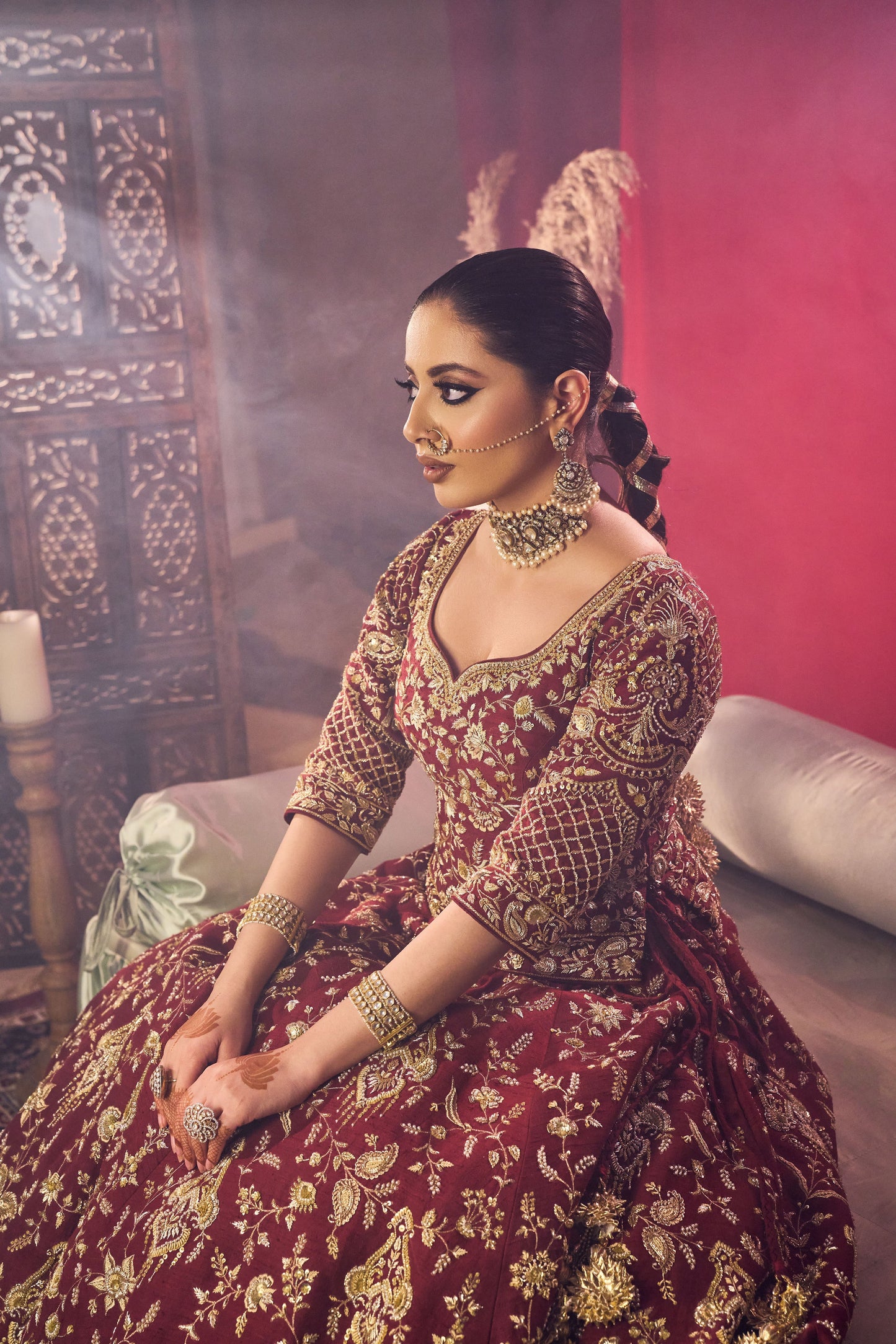 Mehroon Oak Bridal Joda