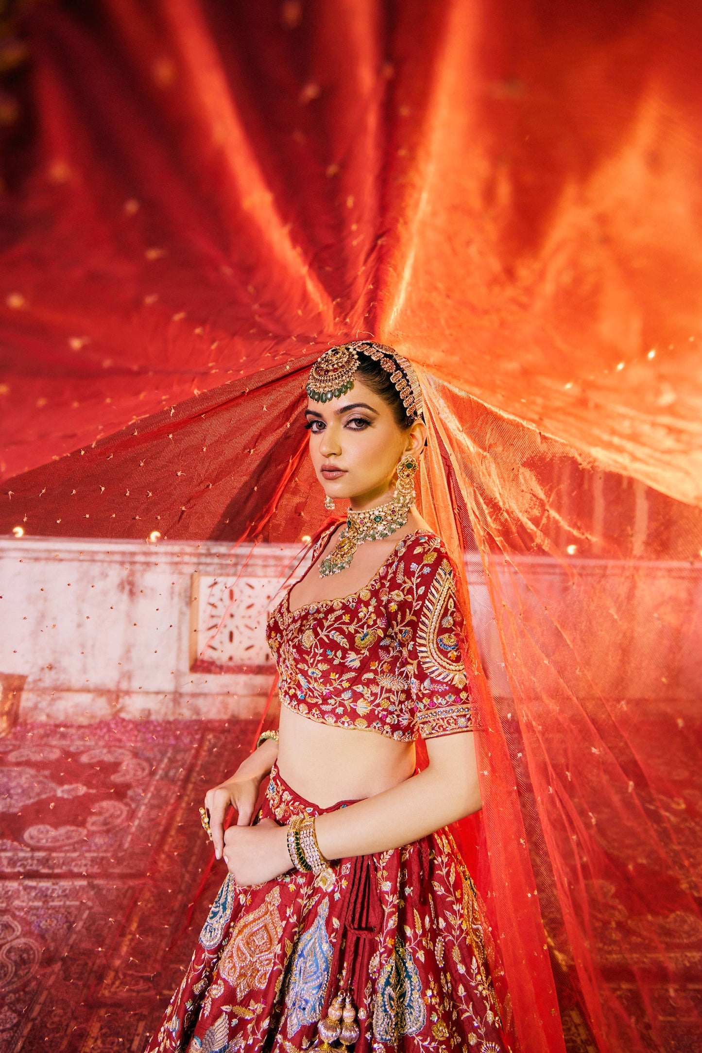 Cherry Red Bridal Lehenga