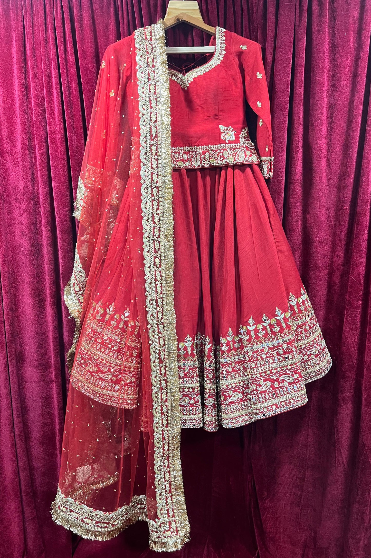 Red Mirror Lehenga
