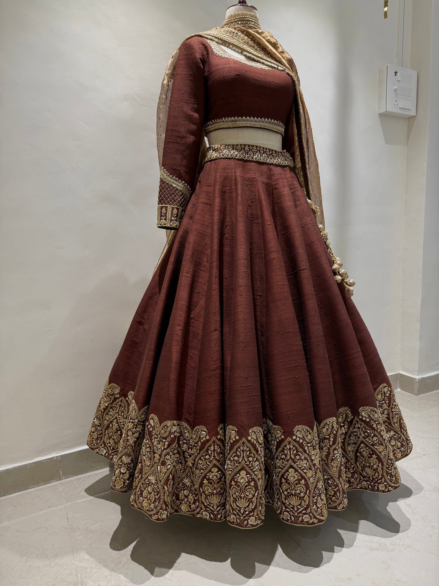 Coffee Raw Silk Lehenga