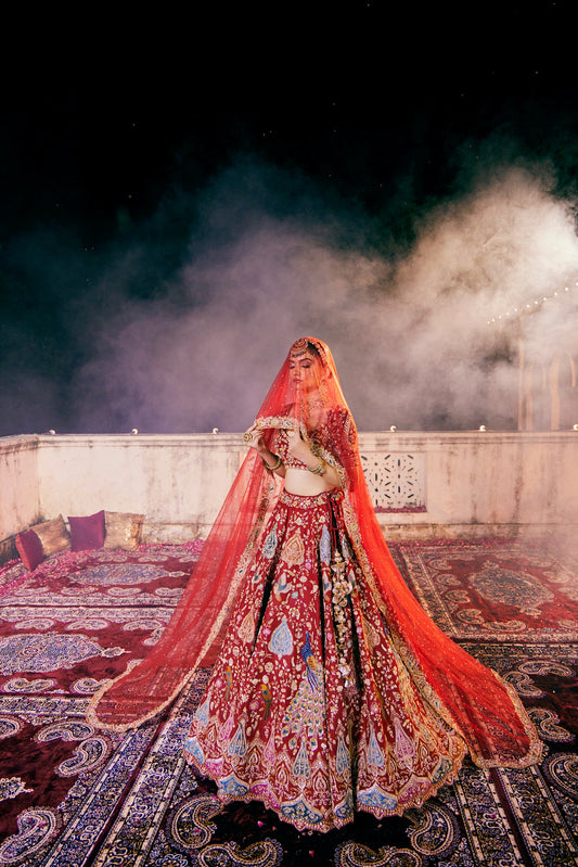 Cherry Red Bridal Lehenga